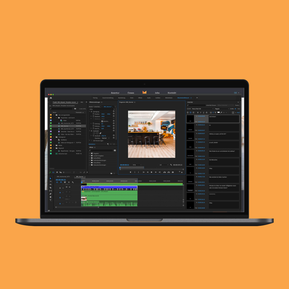 adabay Online Marketing Video Bearbeitung Laptop Mockup mit Premiere Pro Screenshot