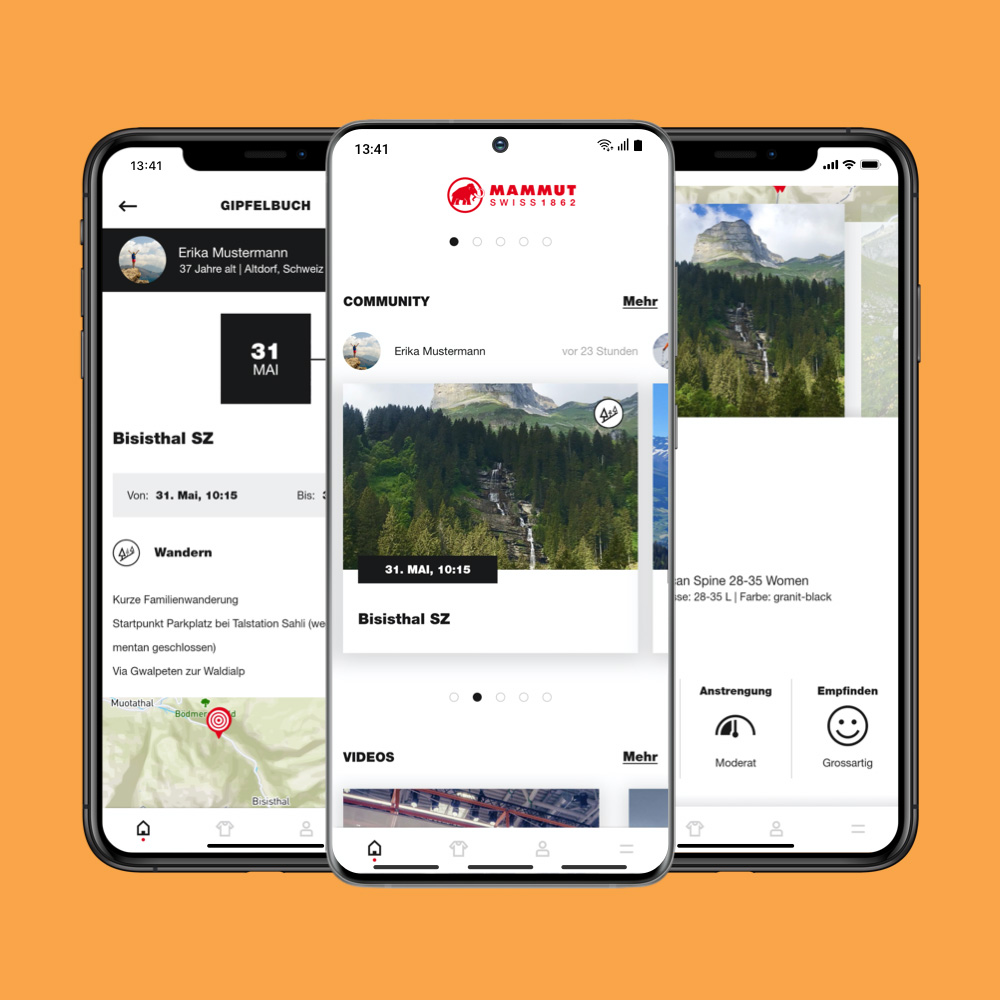 3 adabay Smartphone Mockups von der Mammut Connect App