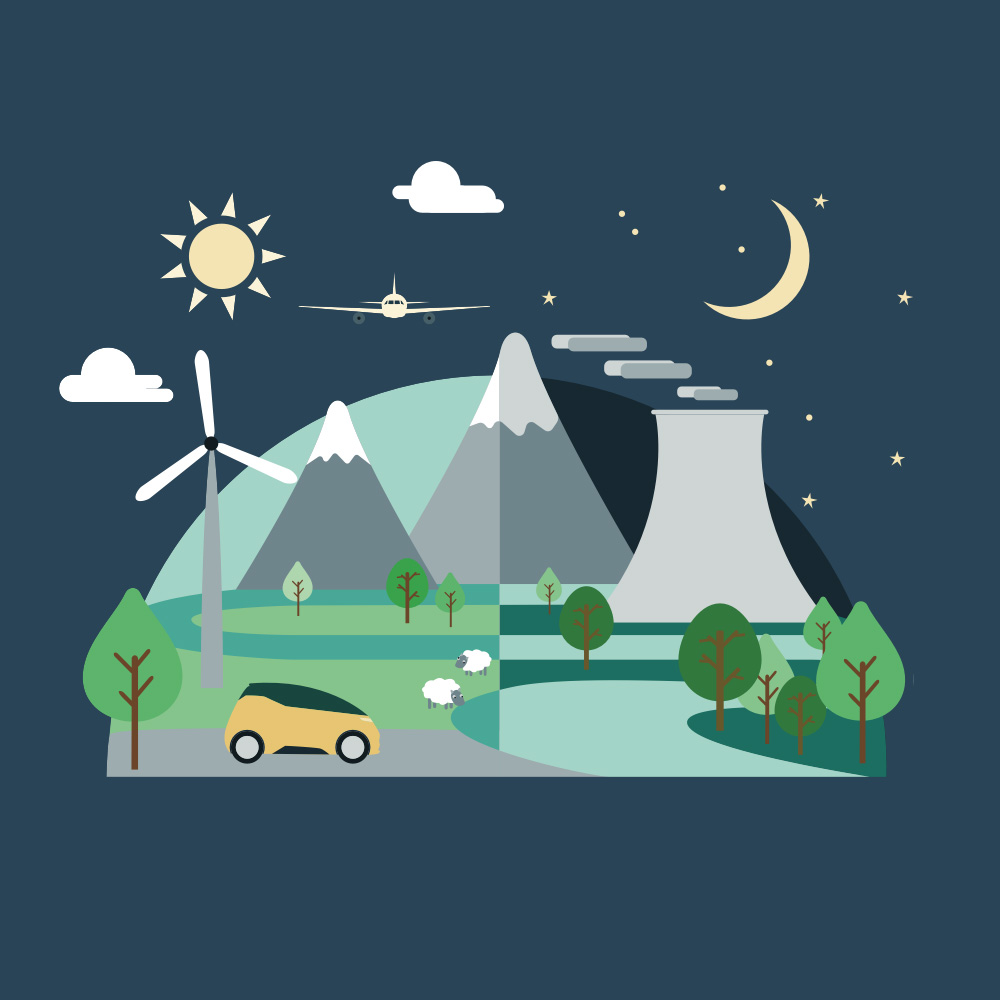 adabay Auto und Berg Illustration Day&night für Akka