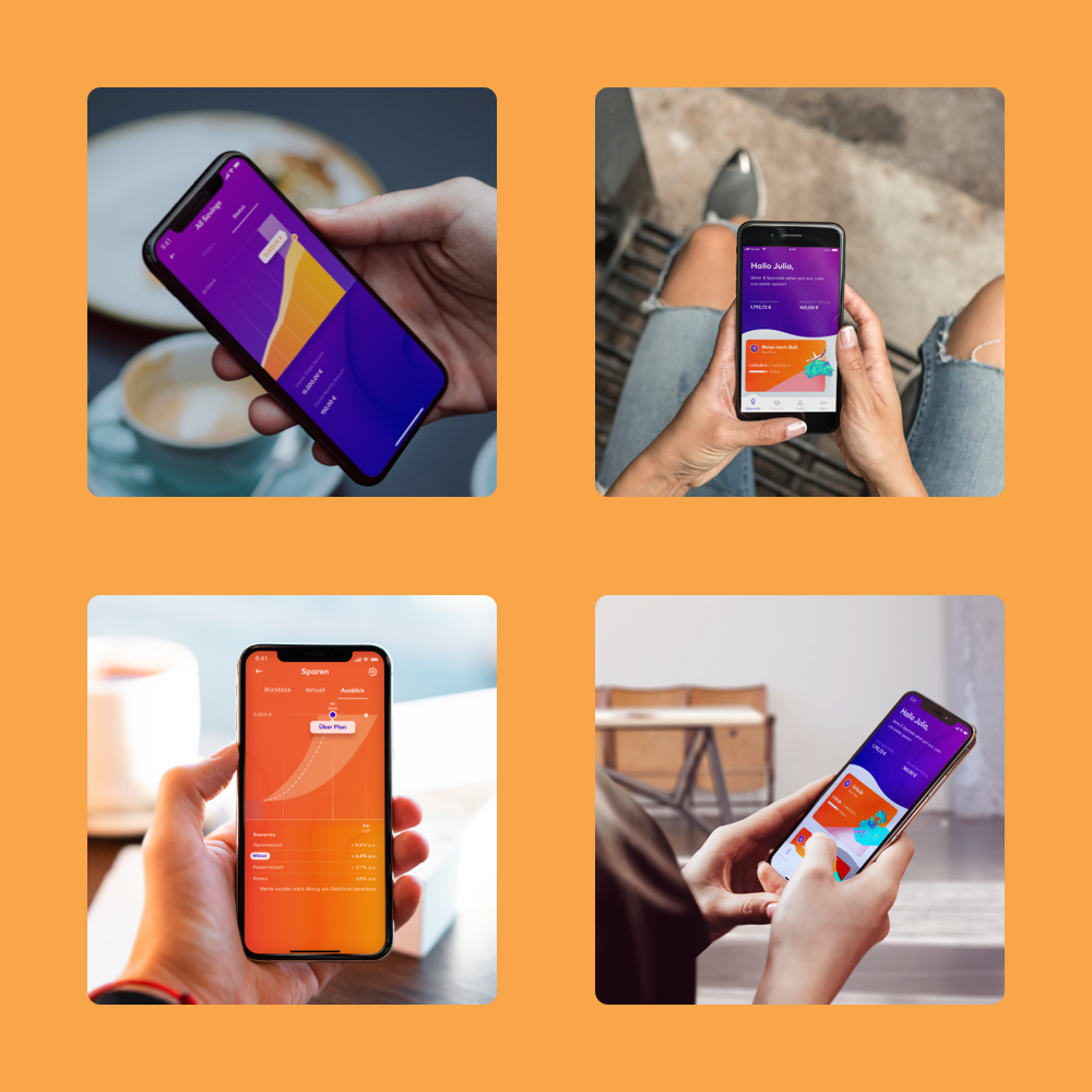 4 adabay Smartphone Mockups von der Garden App mit lila orangenen Graphen